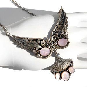 Vintage Signed Navajo Sterling Silver Necklace BIG